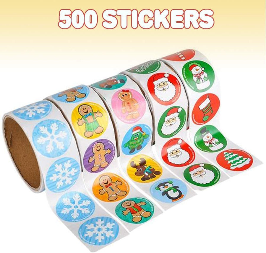 Holiday Roll Stickers Assortment - 500 Christmas Themed Stickers - Great Christmas Party Favors, Goodie Bag Fillers, Holiday Decorations for Boys and Girls Ages 3+