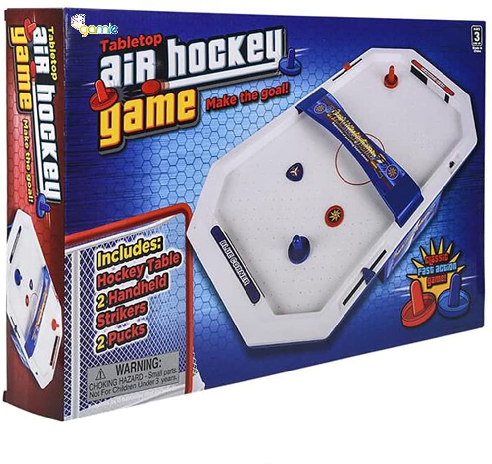 Gamie Crash Air Hockey Game Set for Kids , Mini Air Hockey Table with 4 Handheld Strikers and 4 Pucks, Desktop Sports Game for Hours of Indoor Fun, Great Gift Idea