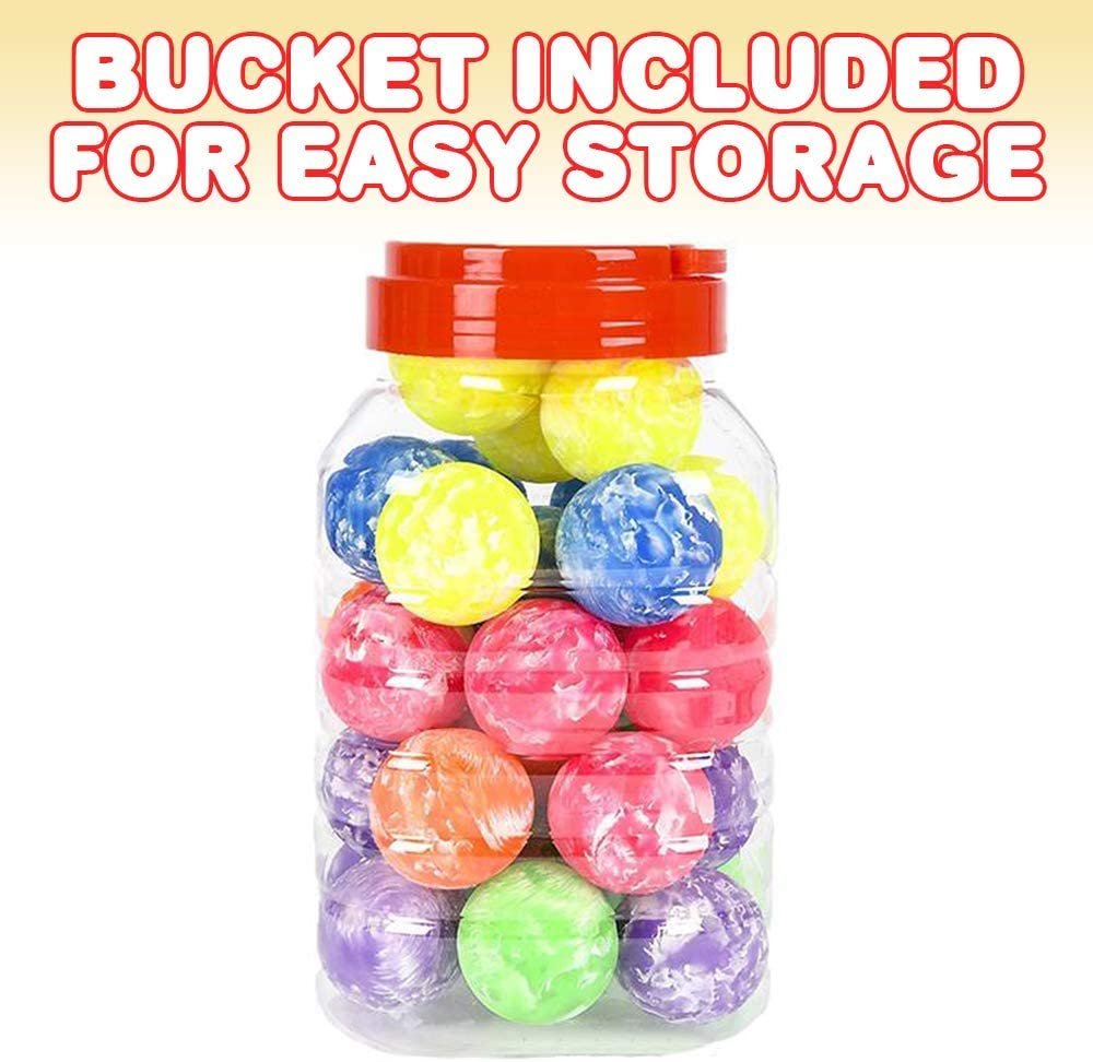 Marble Bouncy Balls for Kids, Set of 30 Bouncing Balls in a Storage Bucket, Marbleized Look and Extra-High Bounce, Fun Assorted Colors, Birthday Party Favors, Goodie Bag Fillers