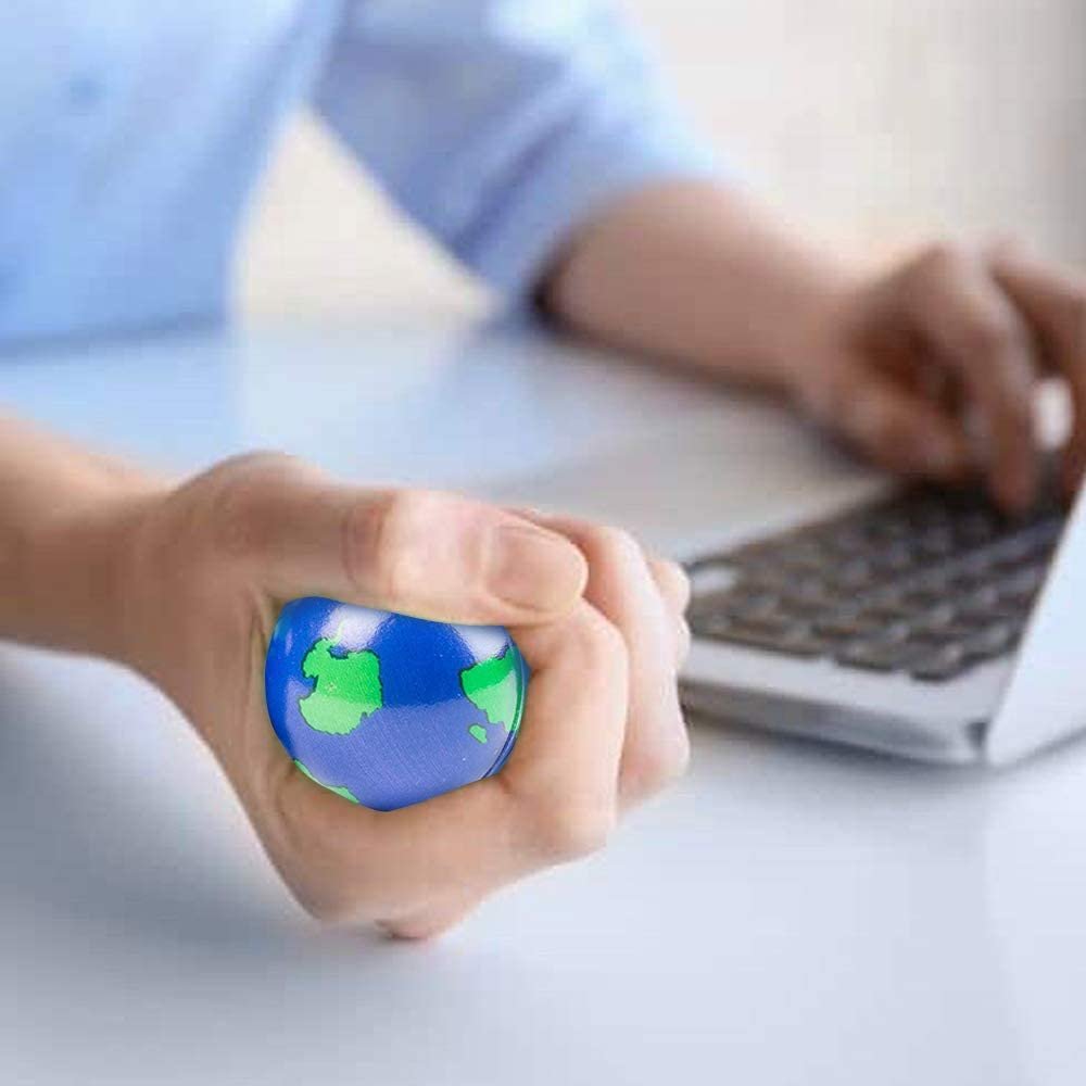 2" Earth Globe Stress Balls for Kids and Adults - Bulk Pack of 12 - Soft Squeeze Toys for Anxiety Relief, Fun Birthday Party Favors, Treasure Box Prizes for Classroom