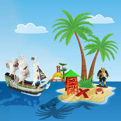 ArtCreativity Pirate Adventure Playset for Kids - 4 Piece Set - Pirate Ship, Toy Figurine, and 2 Caribbean Island Pieces - Durable Pretend Play Kit - Best Holiday or Birthday Gift for Boys and Girls