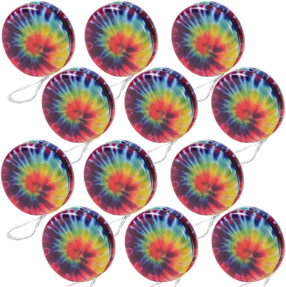 Rainbow Yoyos for Kids, Pack of 12, Metal Yo-Yo Toys with Colorful Designs, Birthday Party Favors, Goodie Bag Fillers, Holiday Stocking Stuffers, Classroom Prizes