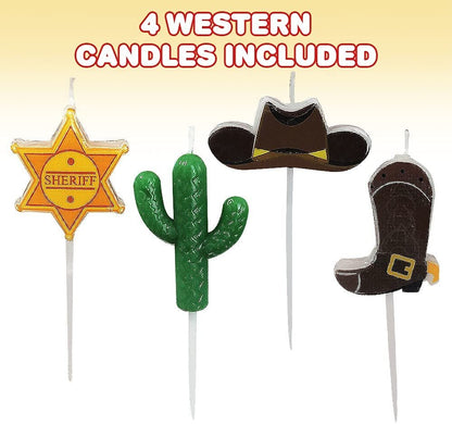 ArtCreativity Western Pick Candles, Set of 4, Cowboy Themed Birthday Cake Candles, Birthday Party Supplies and Decorations, Cake Topper, Cupcake Topper