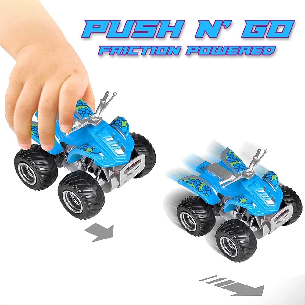 Land & Sea Friction ATV Set, Set of 2, Push n Go Toy Cars with Fun Designs, Cool Birthday Party Favors for Kids, Pretend Play Gifts for Boys and Girls