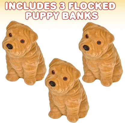 ArtCreativity 5.5 Inch Flocked Puppy Coin Bank for Kids, Set of 3, Dog Money Saving Piggy Banks for Loose Change, Animal Theme Birthday Party Favors, Cool Desk Decorations