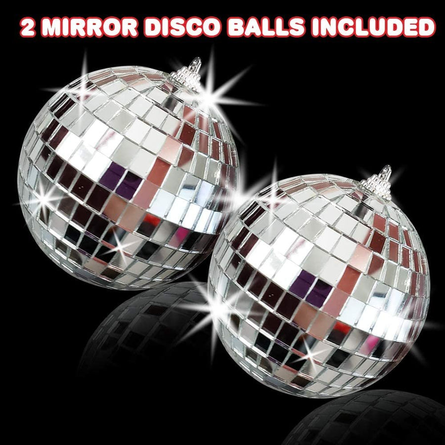 4" Mirror Disco Ball, Set of 2, Silver Disco Balls with Hanging String for Parties, Birthdays, & Weddings, 90’s Disco Party Decorations and Supplies, Ceiling Décor Disco Accessories