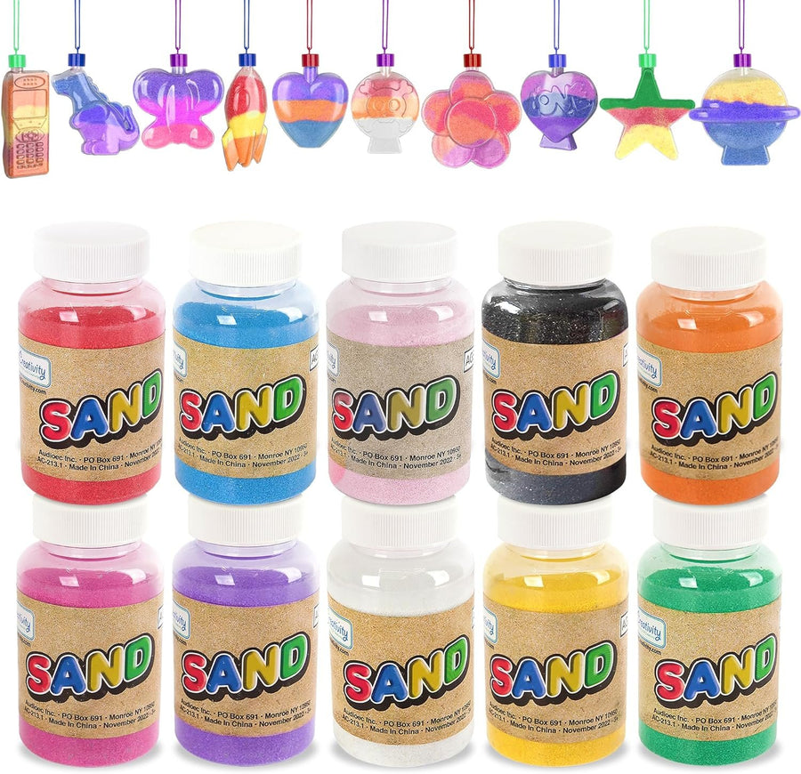 Colored Sand Art Kits for Kids 40-Pack, Play Sand Set, 10 Assorted Colors, 8 oz. Each, 24 Sand Art Bottle Necklaces, and 6 Funnels Bulk Sand Art Project, Kids Party Crafts for Boys Girls
