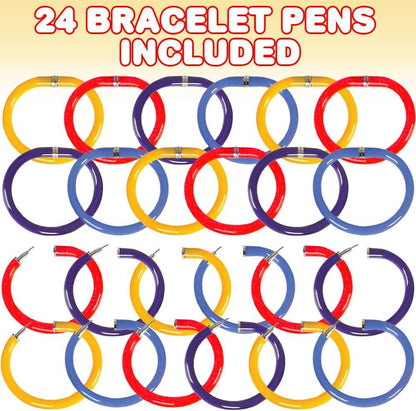 ArtCreativity Bracelet Pens for Kids, Set of 24, Functional 2-in-1 Pens with Blue Ink, Birthday Party Favors for Boys and Girls, Goodie Bag Fillers for Children and Adults, Teacher Rewards, 4 Colors
