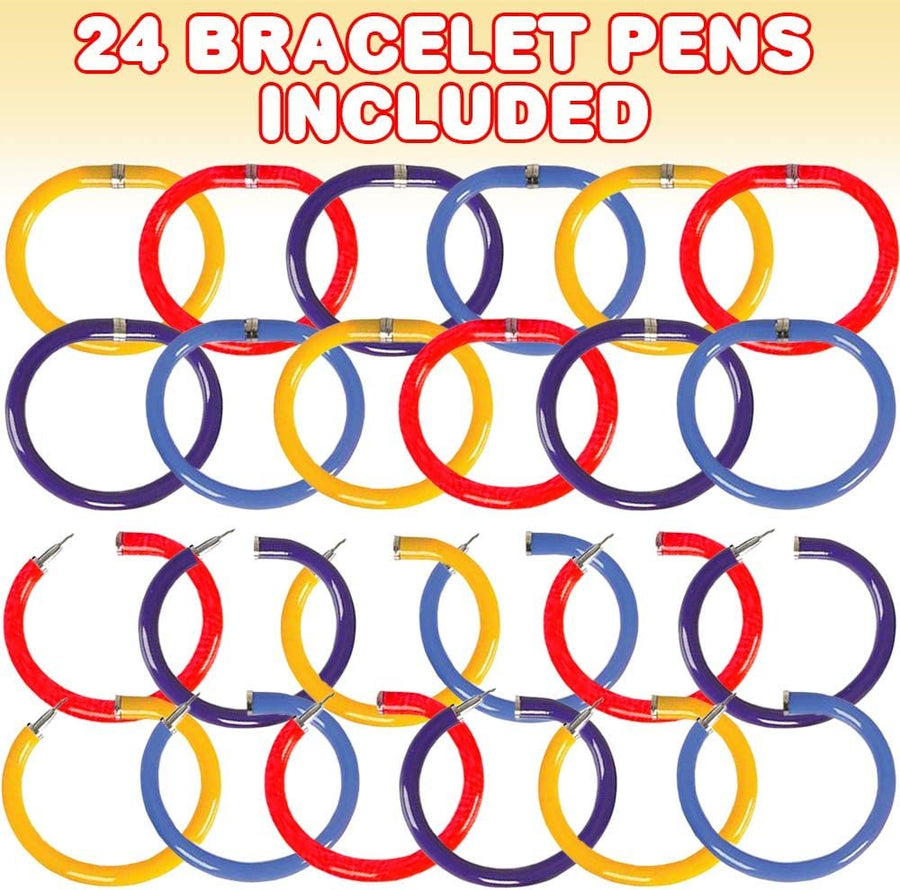 Bracelet Pens for Kids, Set of 24, Functional 2-in-1 Pens with Blue Ink, Birthday Party Favors for Boys and Girls, Goodie Bag Fillers for Children and Adults, Teacher Rewards, 4 Colors