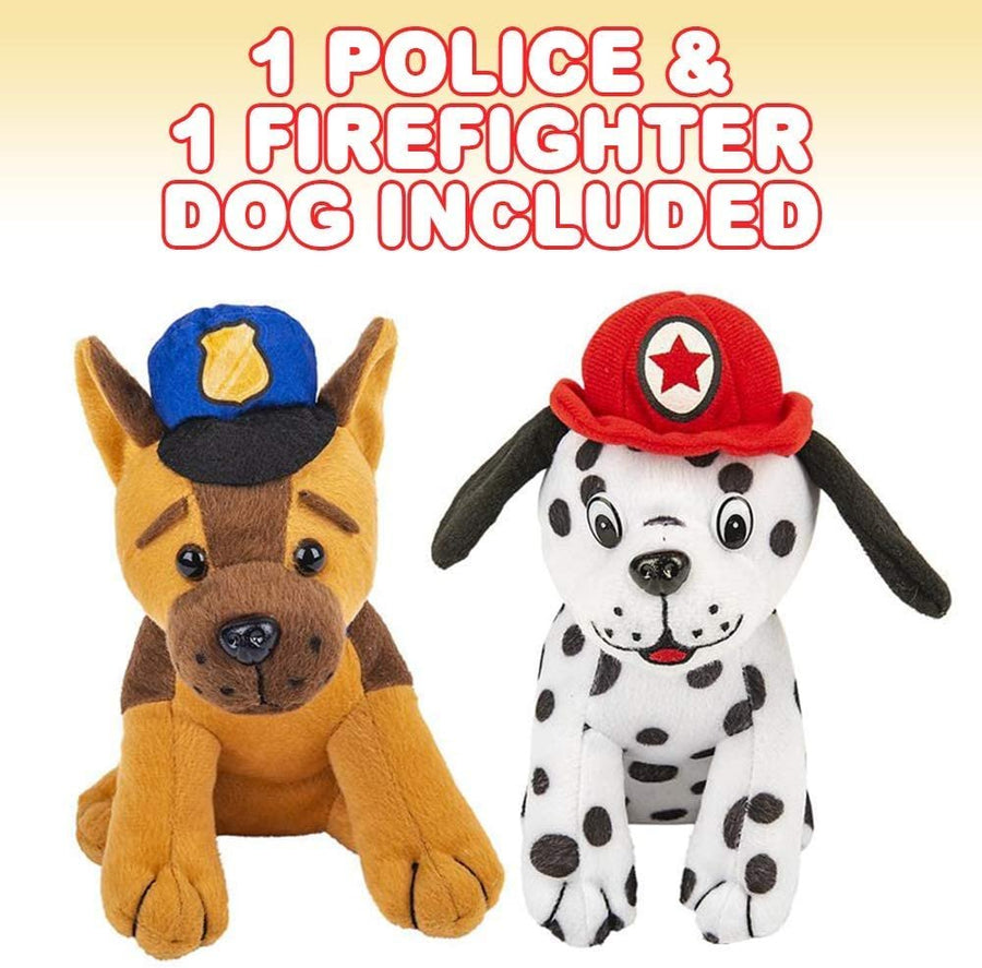 Plush Police Dog and Firefighter Dalmatian Stuffed Animal Set, Soft Plushie Toys for Boys and Girls, Fun Dog Party Decorations and Police Party Supplies, Best Plushy Gifts for Kids