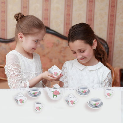 ArtCreativity Rose Flower Ceramic Doll Tea Set - 13 Pieces - Includes Cups and Plates - Tea Set for Pretend Tea Party - Fun Doll Dramatic Play Tool - Perfect Play Prize for Little Girls Ages 8+
