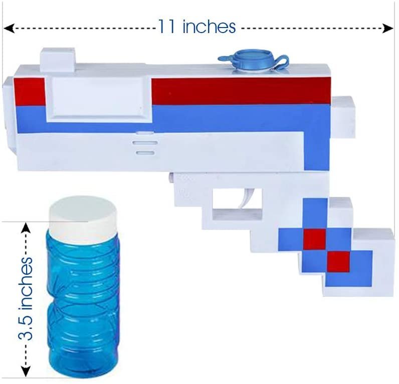 Patriotic Pixel Bubble Blaster Toy Gun with Lights & Sound, 2 Bottles of Bubble Solution & Batteries Included, Red, White, and Blue Light Up Pixelated Blower for Boys, Girls, 4th of July
