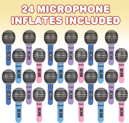 ArtCreativity Inflatable Microphones, 24 Piece Set, Pretend Play Microphone Inflates, Durable Water Pool Toys in Assorted Colors, Fun Birthday Party Favors for Kids