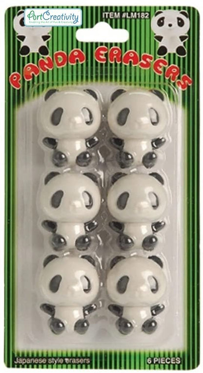 ArtCreativity Panda Erasers for Kids, Set of 6, Aesthetic School Supplies for Kids and Classroom Gifts for Students, Great as Pinata Stuffers, Goodie Bag Fillers, and Stationery Party Favors