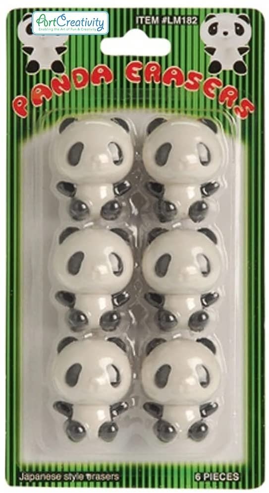 Panda Erasers for Kids, Set of 6, Aesthetic School Supplies for Kids and Classroom Gifts for Students, Great as Pinata Stuffers, Goodie Bag Fillers, and Stationery Party Favors