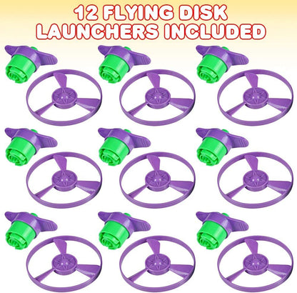 ArtCreativity Flying Disc Launcher Toys, Set of 12, Disk Shooter Sets with 1 Super Saucer Gun and 1 Spinning Disk Each, Super Fun Outdoor Flying Toys for Kids, Best Birthday Party Favors