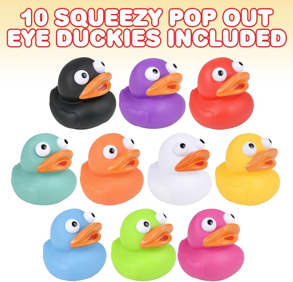 ArtCreativity Squeezy Duckies with Pop Out Eyes, Set of 10, Fun Squeeze Stress Relief Toys for Kids, Fun Goodie Bag Fillers, Birthday Party Favors for Boys and Girls