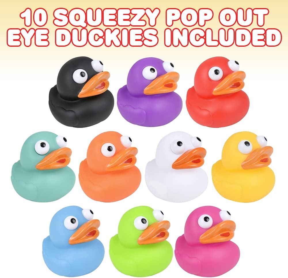 Squeezy Duckies with Pop Out Eyes, Set of 10, Fun Squeeze Stress Relief Toys for Kids, Fun Goodie Bag Fillers, Birthday Party Favors for Boys and Girls