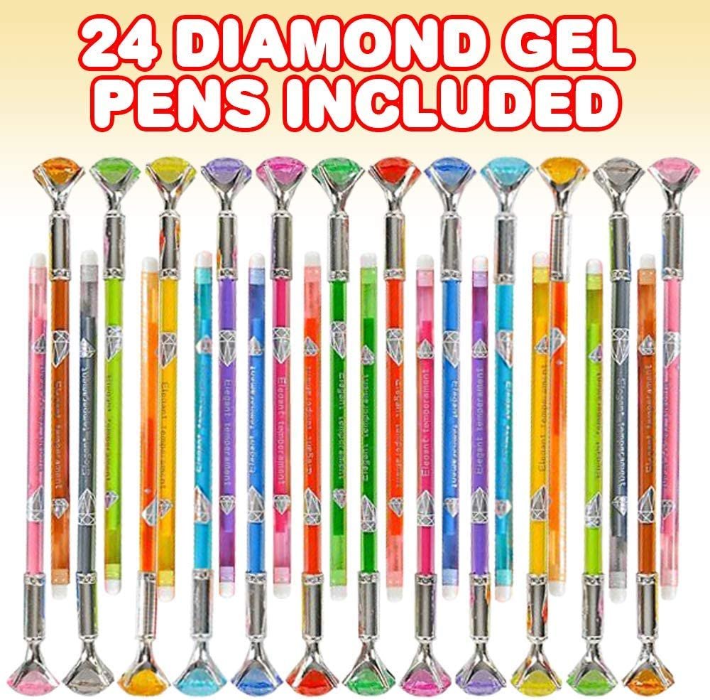 ArtCreativity Diamond Gel Pens for Kids, Set of 24, Extra Fine Point Gel Pens for Drawing, Coloring, and Writing, 12 Vibrant Colors, Art Supplies for Kids, Stationery Party Favors