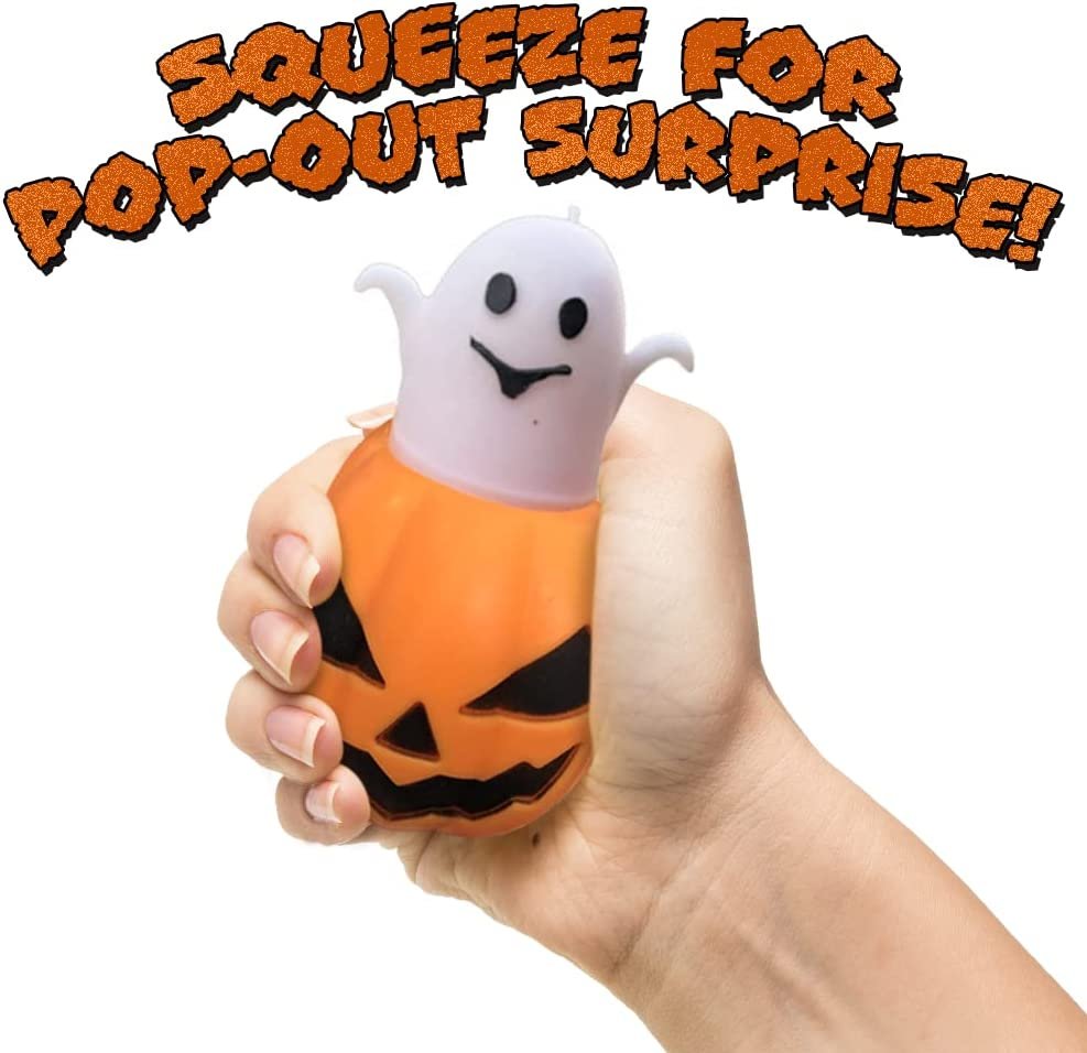 Halloween Squeeze Pop-Out Toys, Set of 6, Halloween Stress Relief Toys for Kids with Pop-Out Characters, Great as Non-Candy Halloween Treats, Trick or Treat Supplies, and Prank Toys