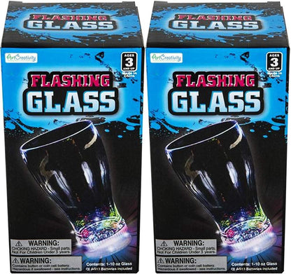 ArtCreativity LED Multi-Color Light Flashing Glass (10 Oz) Set of 2 for Kids, With Push Button & Batteries - Light Up Drinking Glass for Cocktail & Kids’ Theme Parties, Christmas & New Year’s Eve