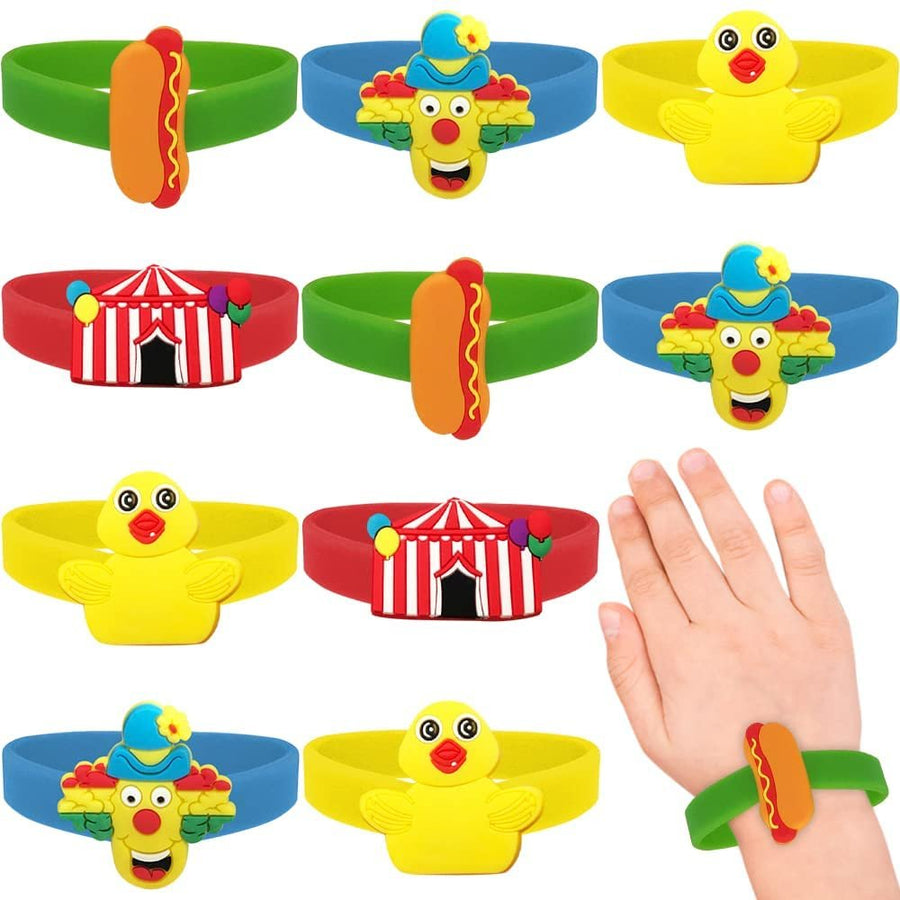 Carnival Rubber Bracelets for Kids, Set of 12, Colorful Stretchy Rubber Wristbands for Boys and Girls, Fun Birthday Party Favors for Children, Goodie Bag Fillers, Carnival Prize