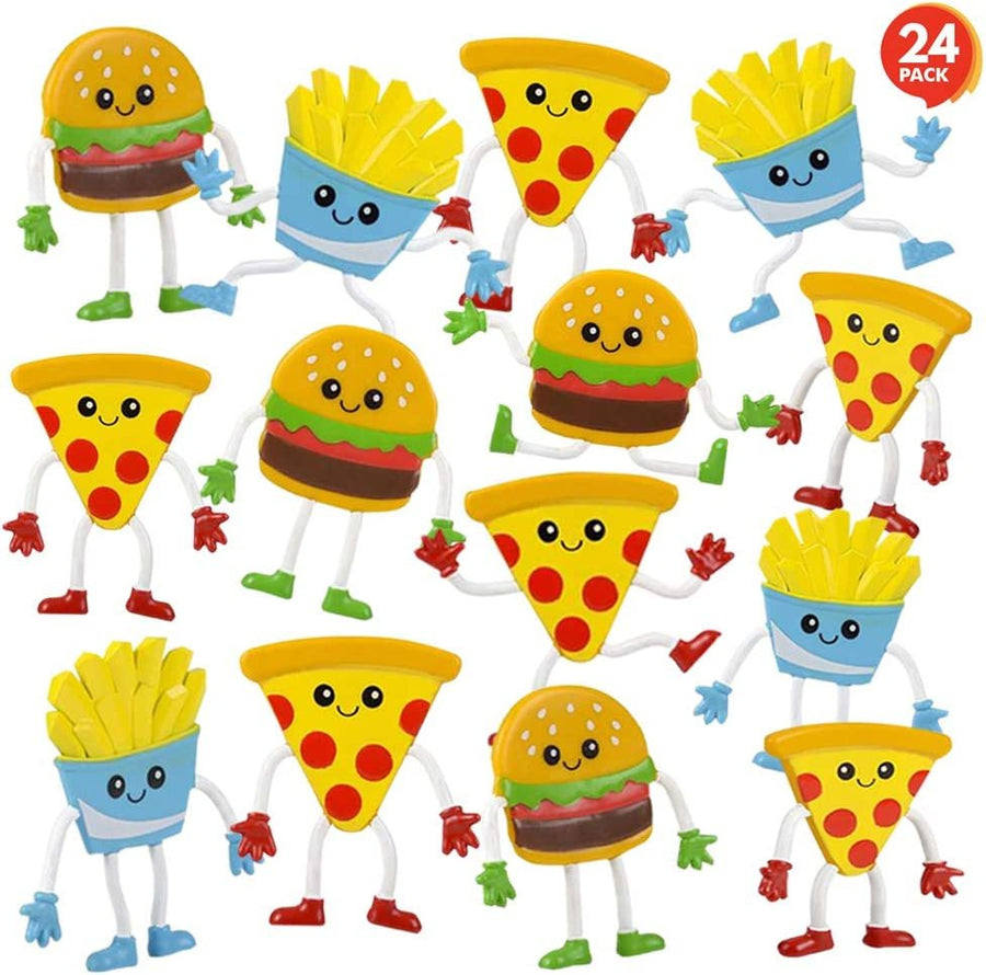 Fast Food Bendable Figures, Set of 24 Novelty Food Shaped Bendy Figurines, Stress Relief Fidget Toys, Birthday Party Favors, Goodie Bag Stuffers, Piñata Fillers for Kids