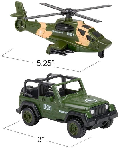 ArtCreativity Military Toy Playset for Kids, 2-Piece, Includes 1 Helicopter Toy and 1 Jeep, Durable Die-Cast Army Toys for Kids, Pretend Play Set for Boys and Girls, Great Birthday Gift