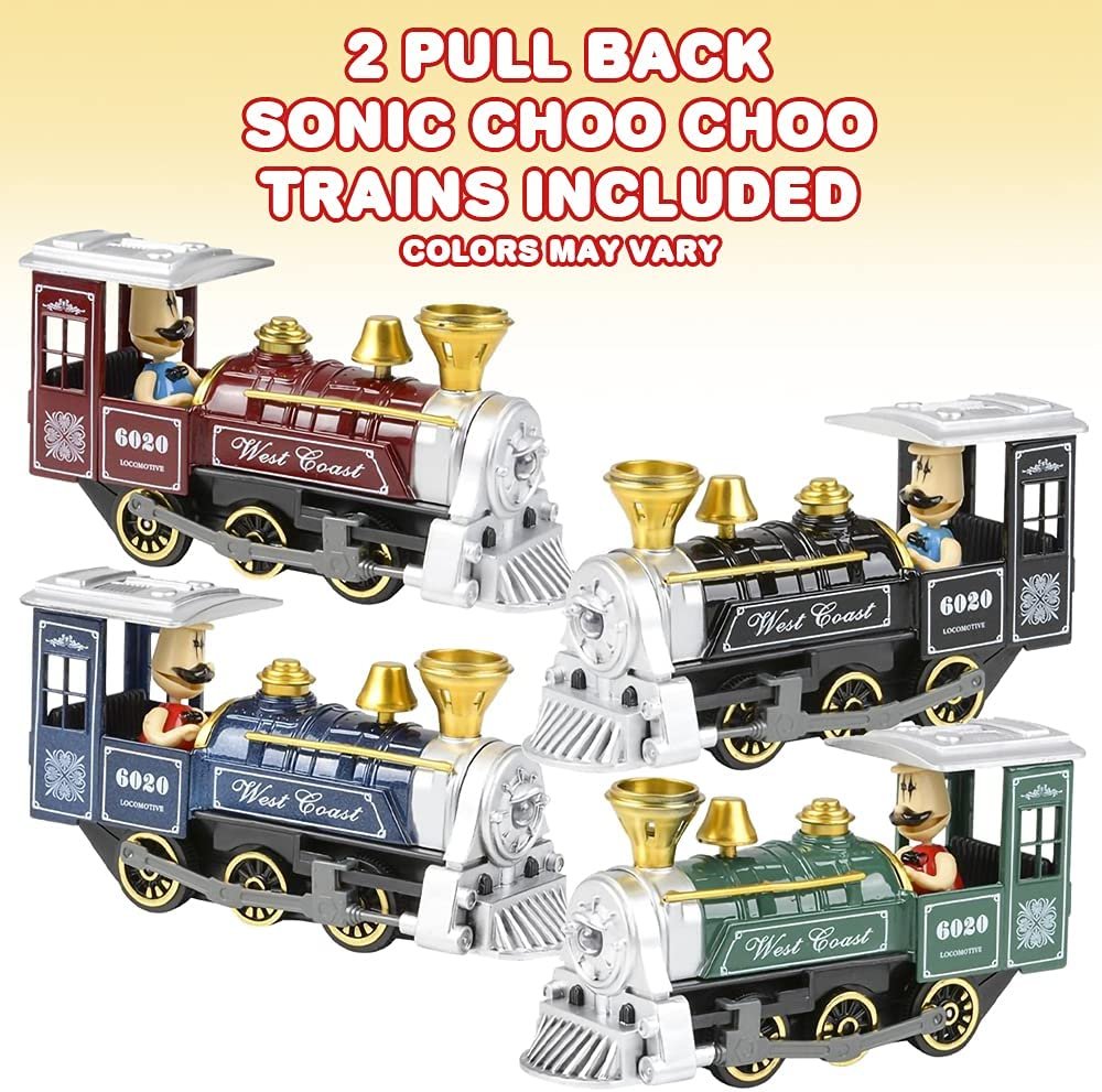 Pull Back Metal Train Toys for Kids, with Sound Effects, Set of 2, Choo Choo Trains