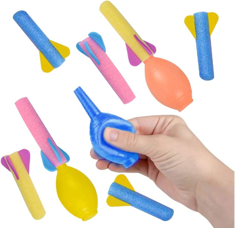 Foam Rocket Launchers, Set of 12, Assorted Colors, Fun Summer Outdoor Toy