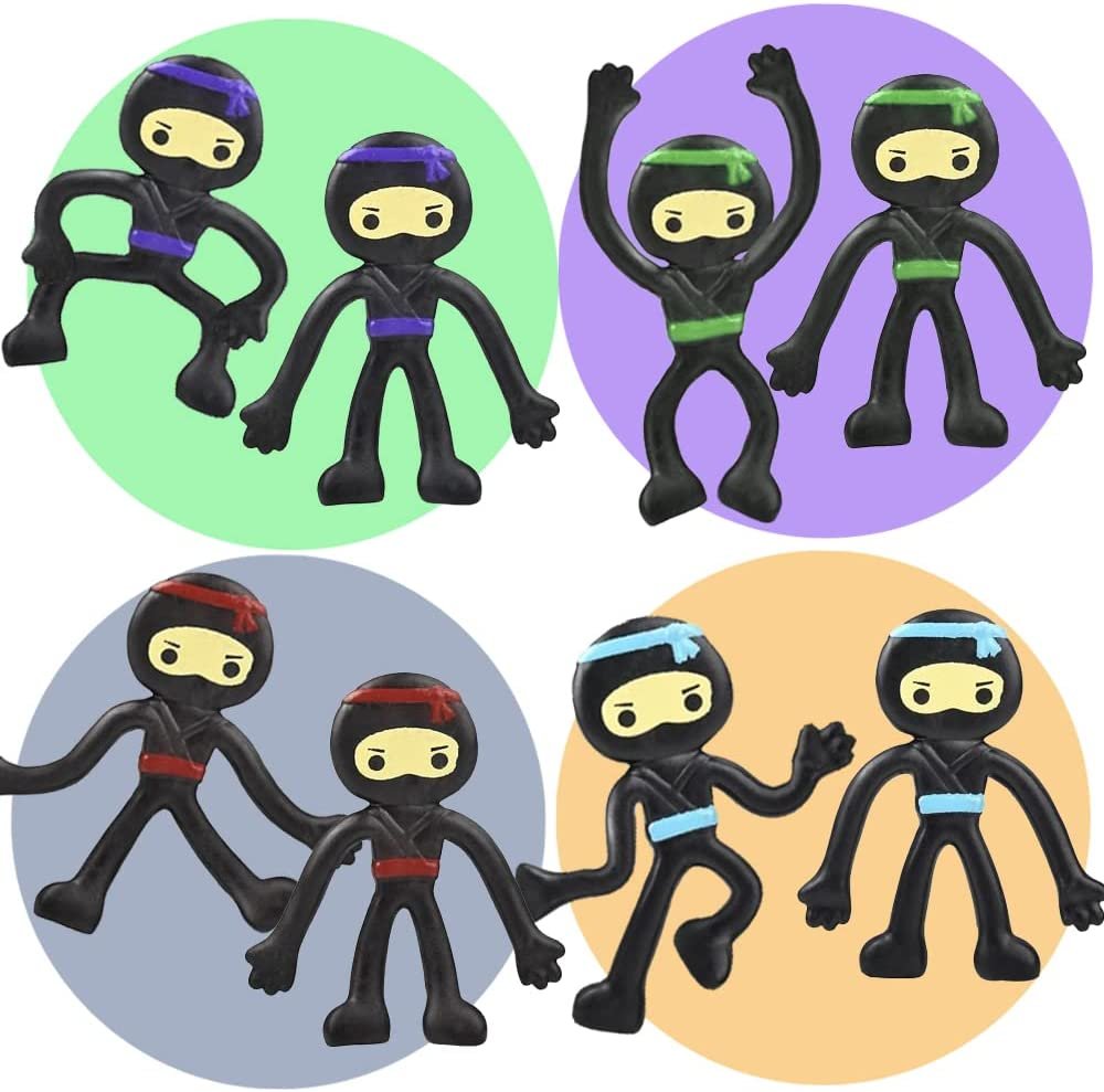 Mini Bendable Ninjas, Set of 48, Ninja Toys for Boys and Girls in 4 Assorted Colors, Great as Ninja Party Favors, Ninja Gifts for Kids, and Stress Relief Toys for Boys and Girls