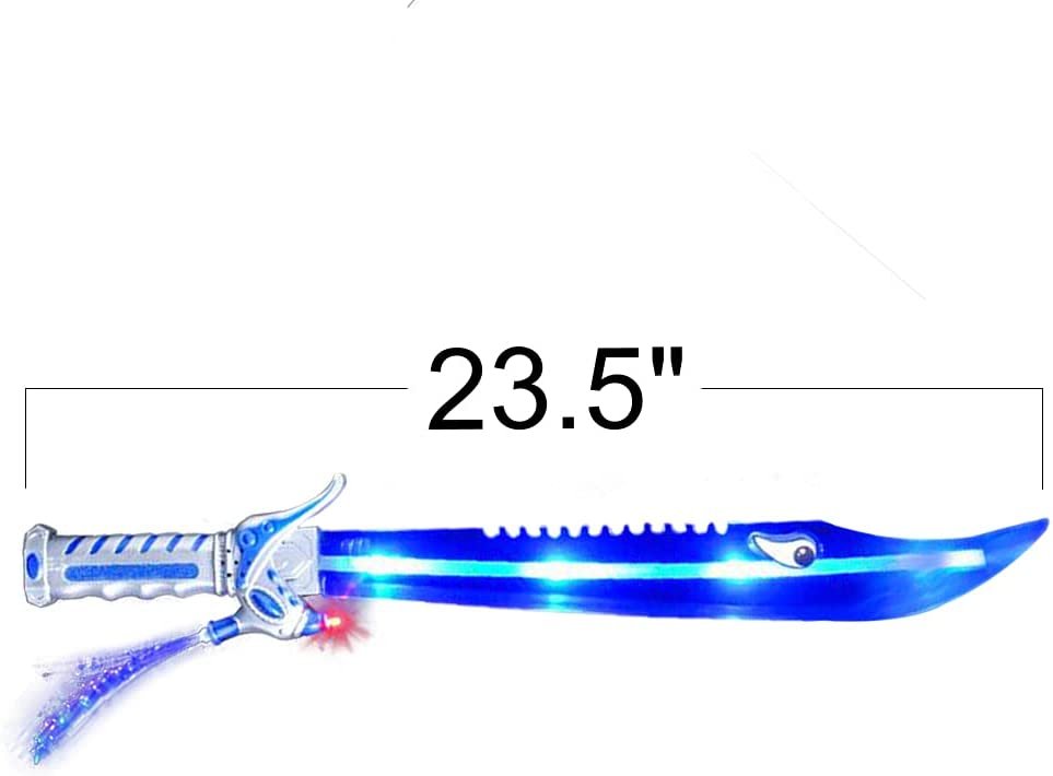 Fiber Optic Shark Sword with Cool LED & Sound Effects, Set of 2, 23.5" Toy Swords for Kids, Halloween Dress-Up Costume Accessories, Best Birthday Gift for Boys and Girls