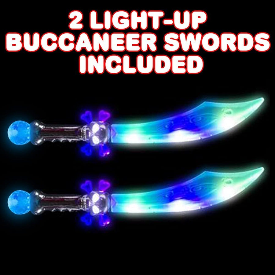 Light Up Buccaneer Sword for Kids, Set of 2, 23" Pirate Cutlass Sword with Flashing LED Lights, Halloween Dress-Up Pirate Costume Accessories, Best Birthday Gift for Boys and Girls