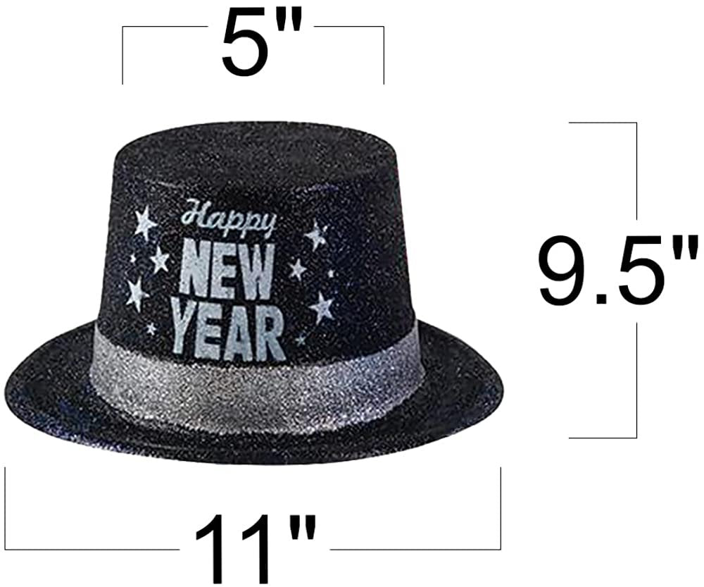 ArtCreativity New Years Eve Glitter Top Hats, Set of 4, Happy New Years Hats for Kids and Adults with Sparkly Glitter, New Years Photo Props, Party Favors, and Giveaways, Assorted Colors