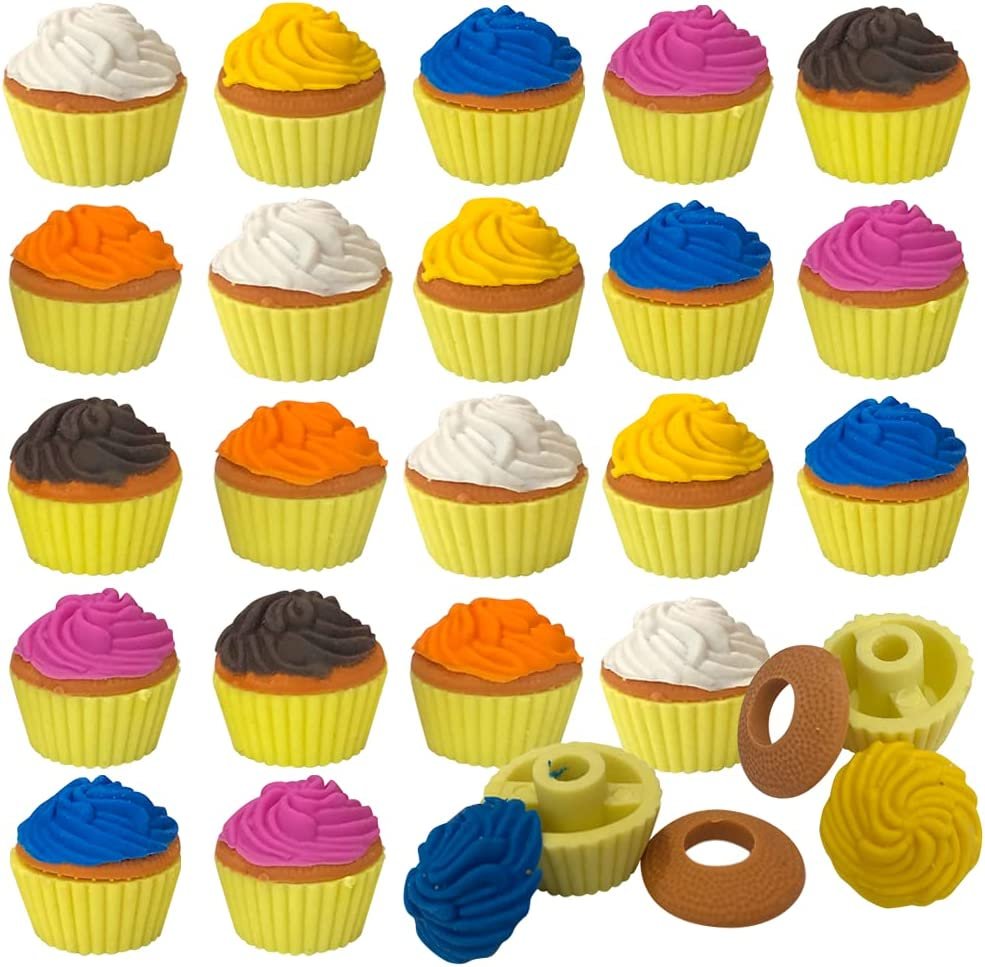 Scented Cupcake Erasers for Kids, Set of 24, Cup Cake Erasers in Assorted Fruity Scents and Colors, School Supplies for Children, Classroom Gifts, Cupcake Birthday Party Favors