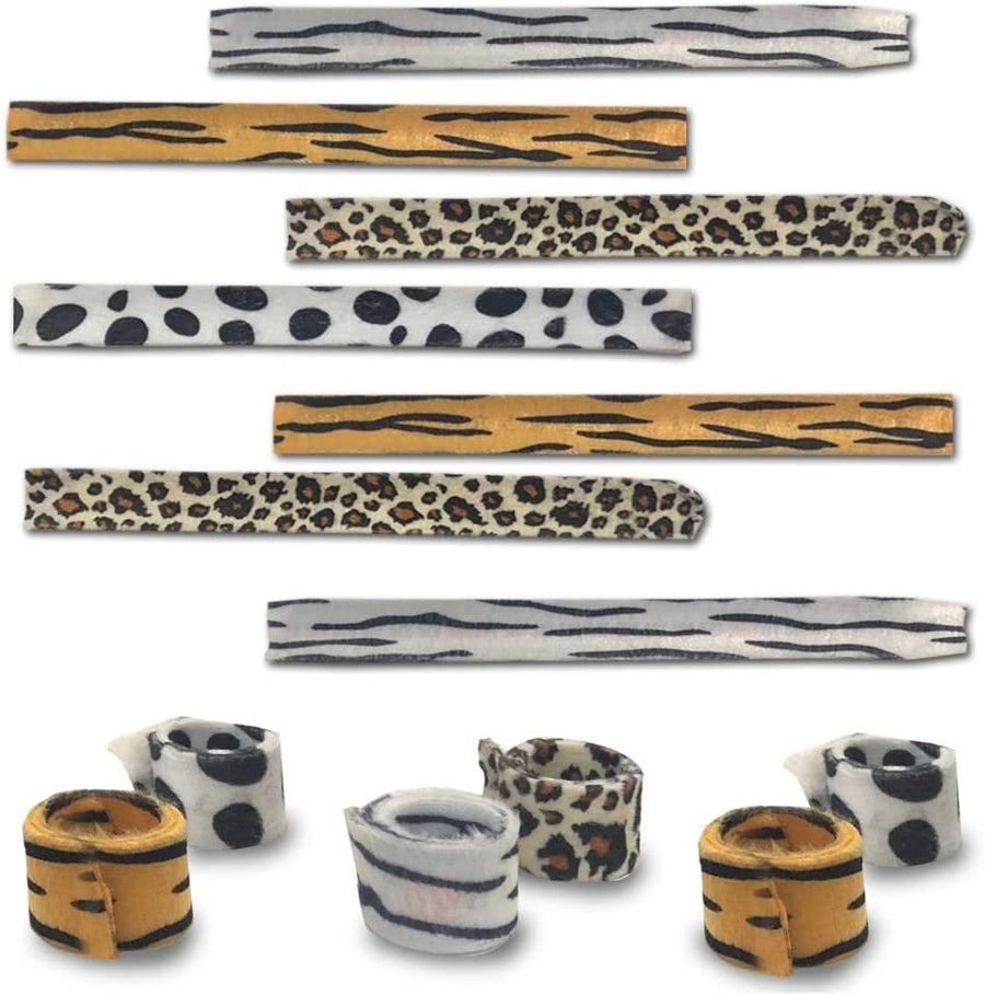 Animal Print Slap Bracelets for Kids, Set of 8, Assorted Slap Bands with Zebra, Cheetah, Tiger, and Cow Prints, Zoo, Safari, and Animal Birthday Party Favors and Goodie Bag Fillers