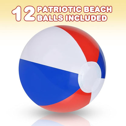 ArtCreativity Patriotic Beach Balls for Kids, Pack of 12, Inflatable Summer Toys for Boys and Girls, Decorations for Hawaiian, Beach, and Pool Party, Beach Ball Party Favors