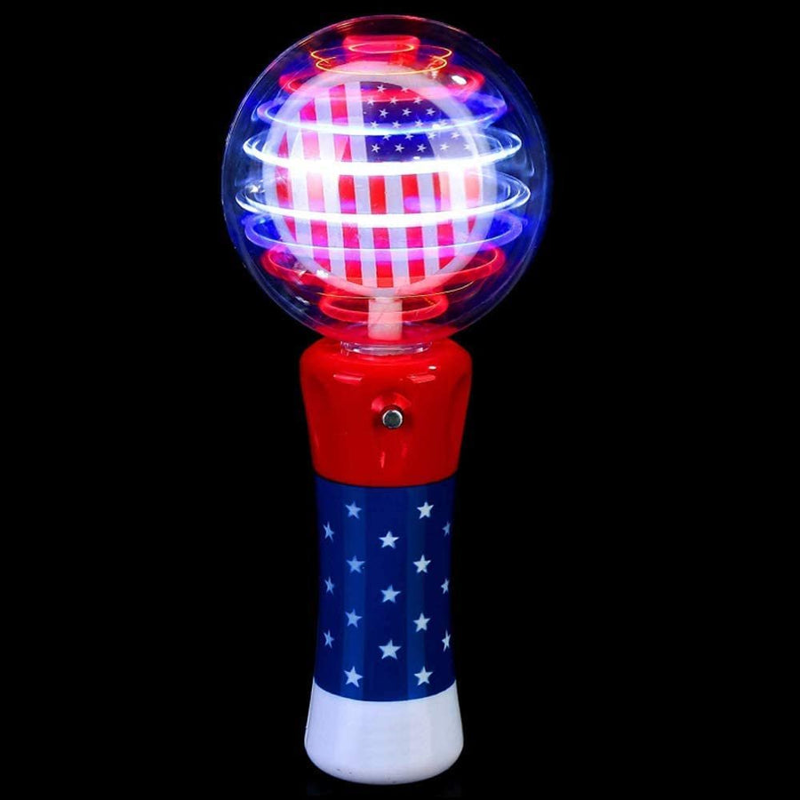 7.5" Light Up Patriotic Magic Ball Toy Wand for Kids, Flashing LED Wand for Boys and Girls with Batteries Included, Thrilling Spinning Light Show, Birthday Party Favor, 4th of July