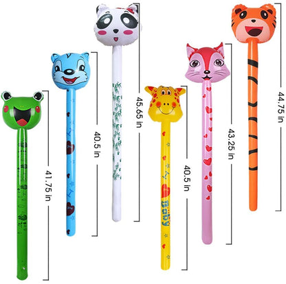 ArtCreativity Inflatable Animal Sticks, Set of 6, Animal Inflates for Kids in Assorted Designs, Zoo Party Favors and Wild One Birthday Decorations, Colorful Swimming Pool Toys for Kids
