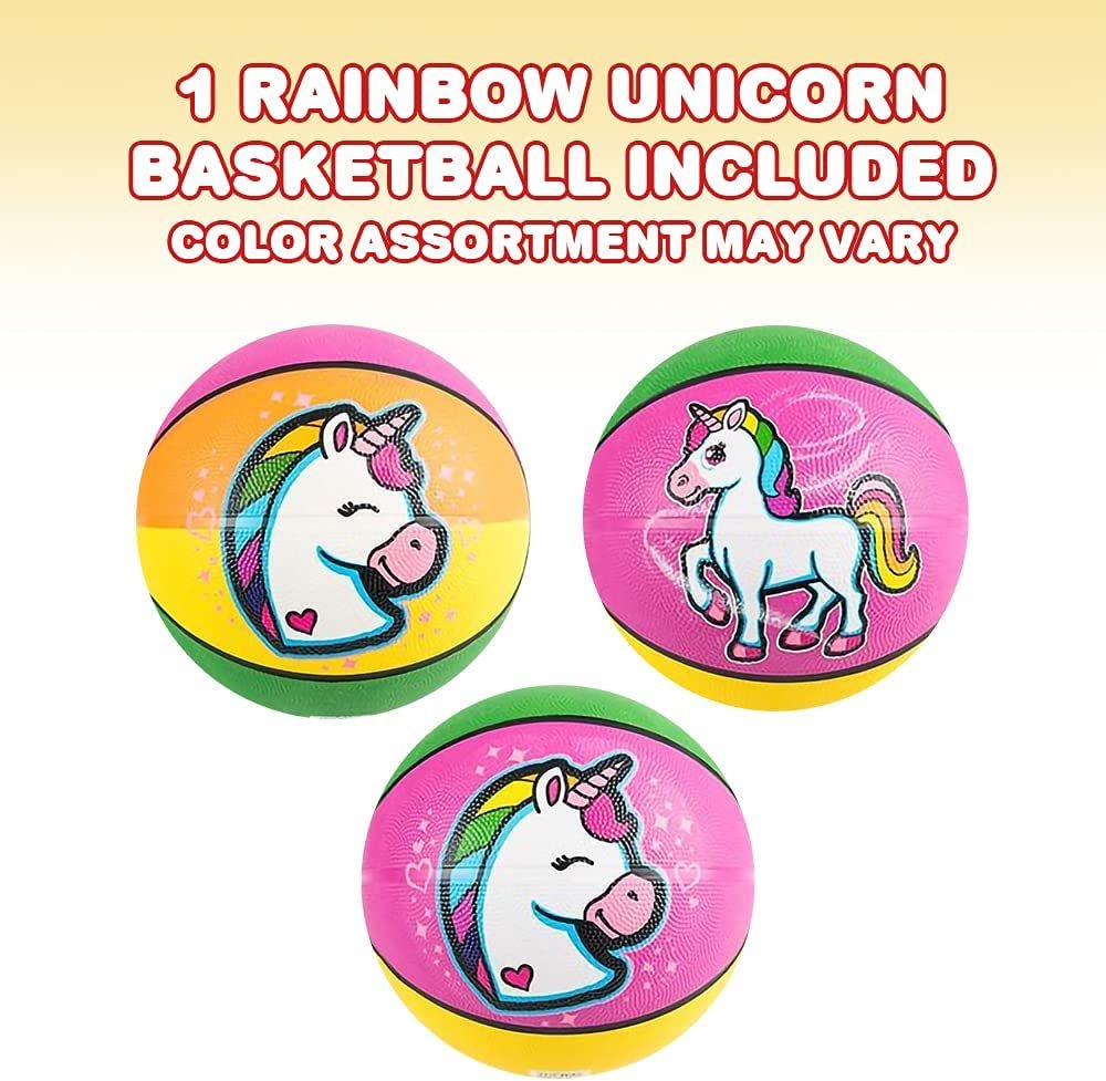 Rainbow Unicorn Basketball for Kids, Bouncy Rubber Kick Ball for Backyard, Park, & Beach Outdoor Fun, Beautiful Rainbow Colors, Durable Outside Toys for Boys & Girls - Sold Deflated