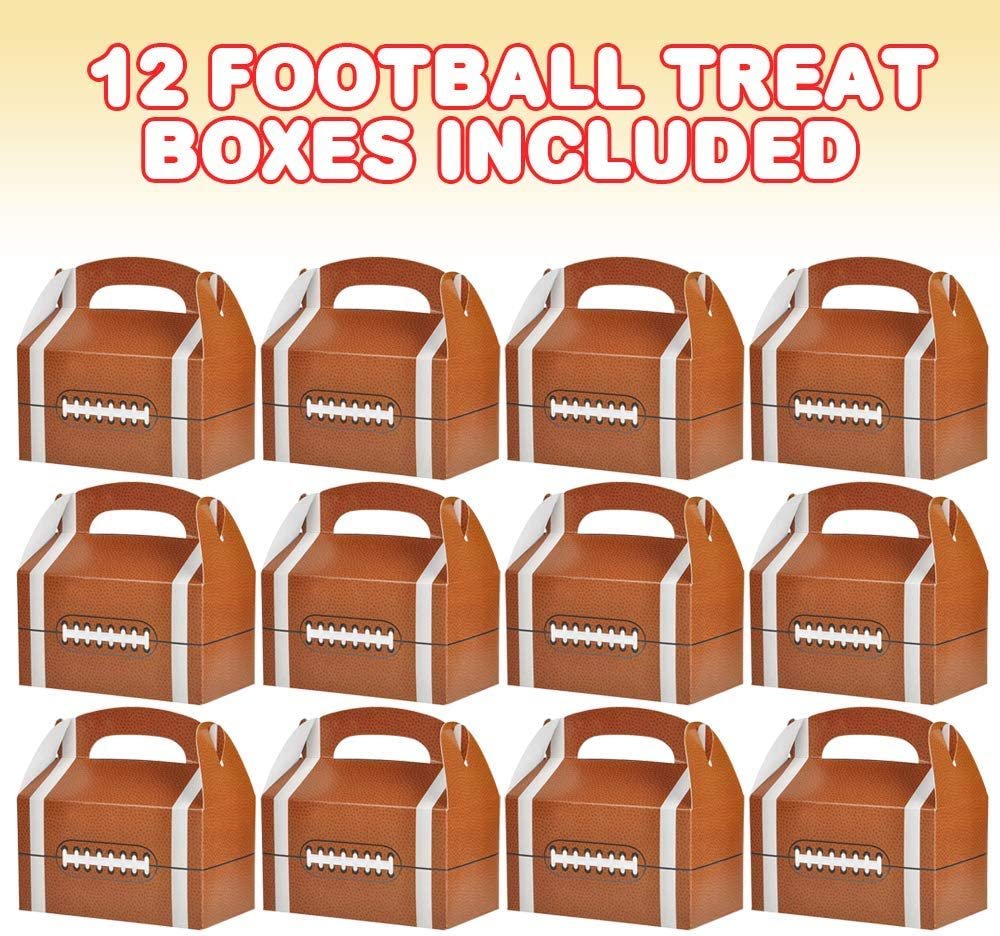 Football Treat Boxes for Candy, Cookies and Sports Themed Party Favors - Pack of 12 Cookie Boxes, Cute Team Favor Cardboard Boxes with Handles for Birthday Party Favors, Holiday Goodies