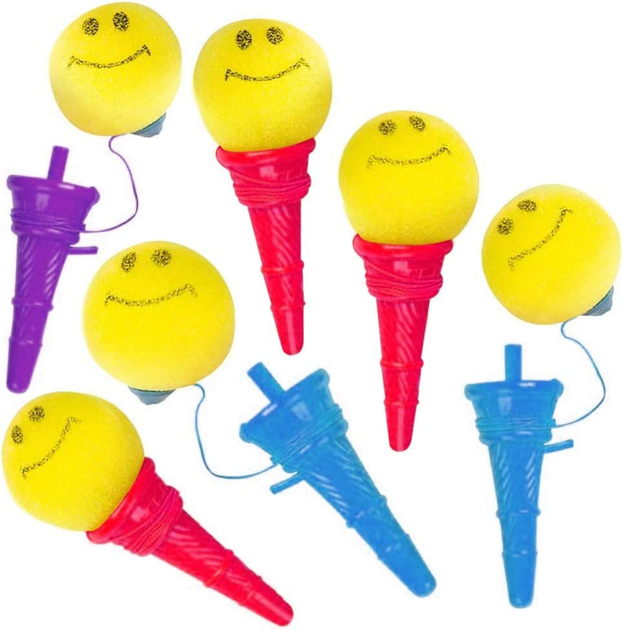 Smile Face Ice Cream Launcher - Pack of 12-4.75" Classic Icecream Cone Foam Ball Launchers, Birthday Party Favors for Kids, Goody Bag Fillers, Carnival Prize