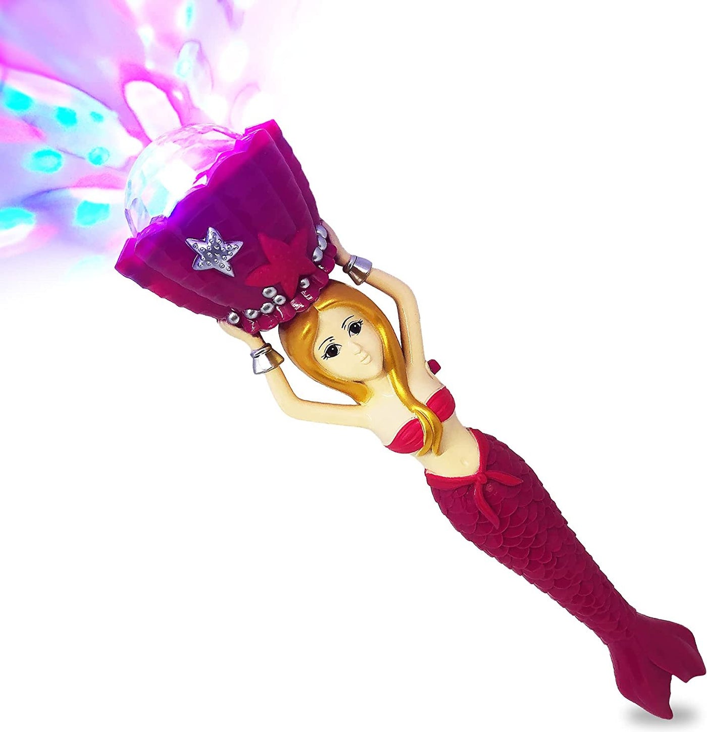 Light Up Mermaid Wand with Sounds, 11.75" Toy Wand with Spinning LEDs and Sound Effects, Batteries Included, Great Mermaid Gift Idea for Boys and Girls, Fun Birthday Party Favor