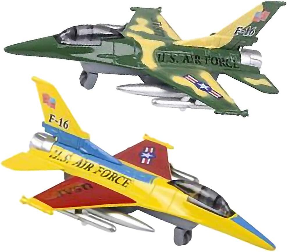 Diecast F-16 Jets with Pullback Mechanism, Set of 2, Diecast Metal Jet Plane Fighter Toys for Boys, Air Force Military Cake Decorations, Aviation Party Favors, Goodie Bag Fillers