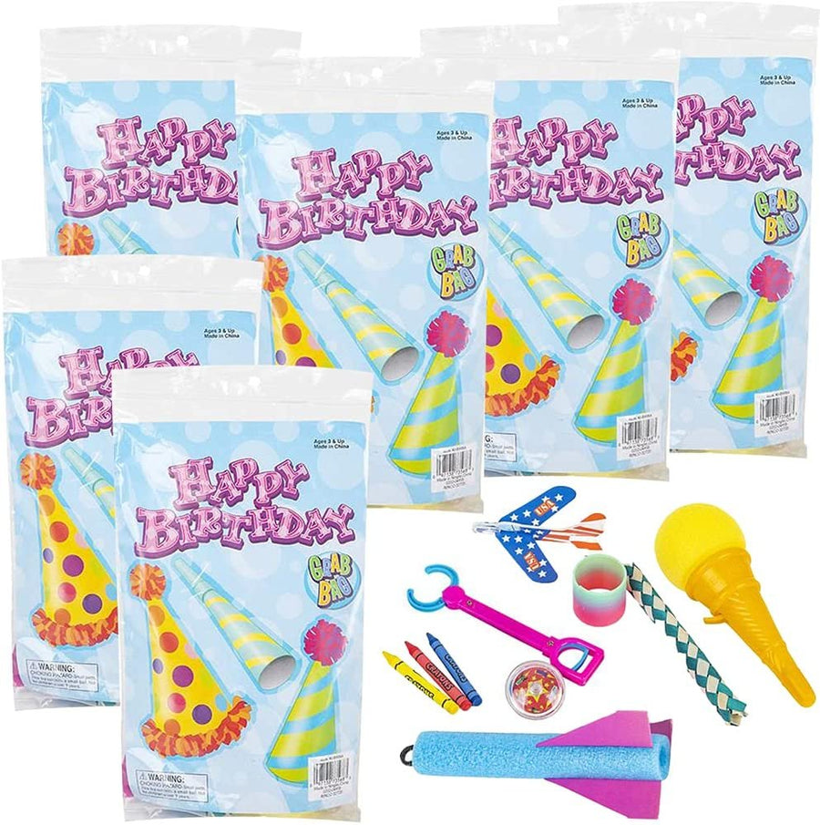 Happy Birthday Goody Bags with Toys, Set of 6, Filled Goodie Bags for Kids with Favors, Poster, and Drawing for Coloring, Kids’ Party Favor Sets for Boys and Girls