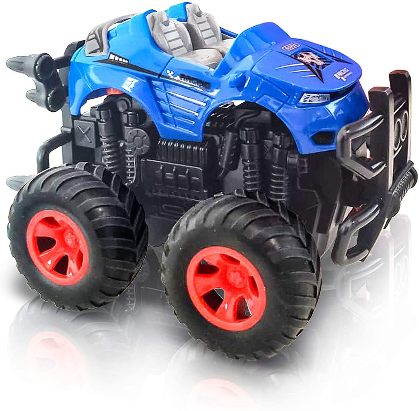 Blue Monster Car for Boys and Girls, Friction Powered Push n Go Monster Toy Car for Kids, Cool and Realistic Design with Big Wheels, Best Birthday Gift for Children Ages 3+