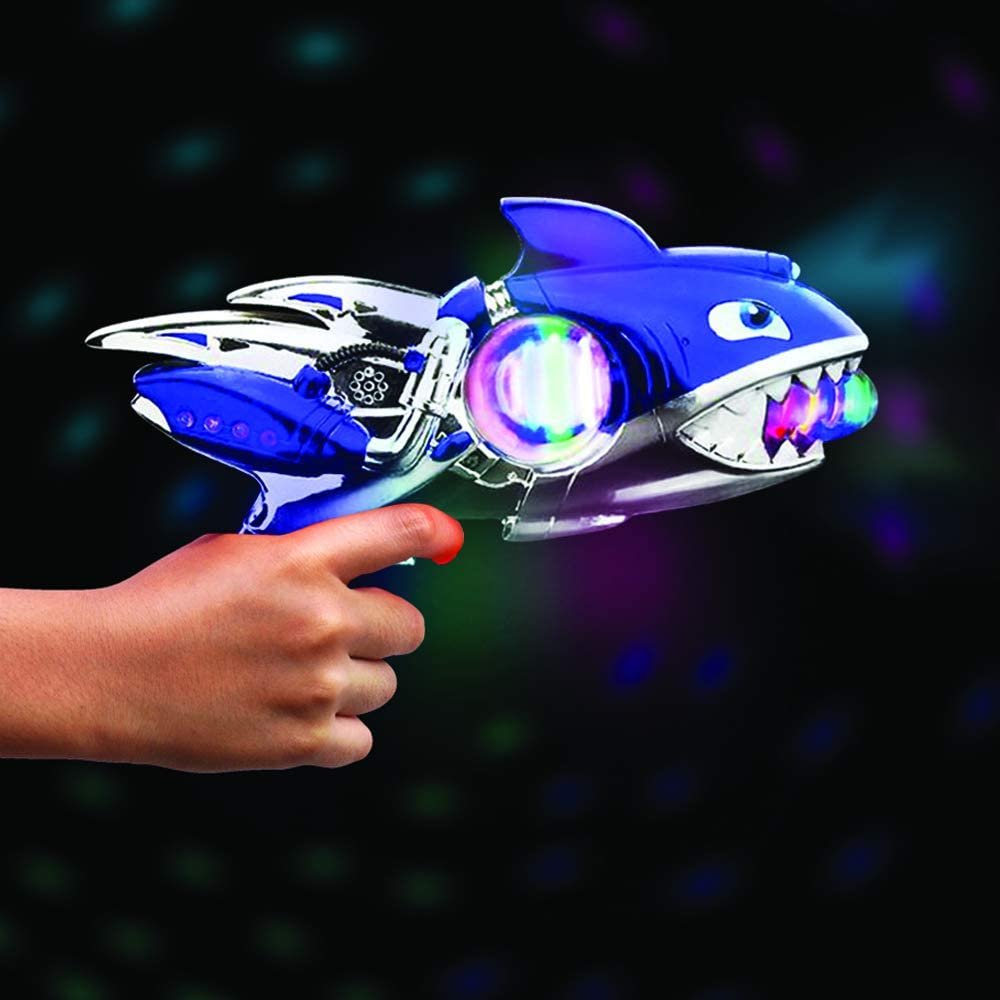 Light Up Super Spinning Shark Blaster, Spinning LED and Cool Sound Effects, 10.75” Light Up Toy Gun for Kids, Batteries Included, Great Gift Idea for Boys & Girls