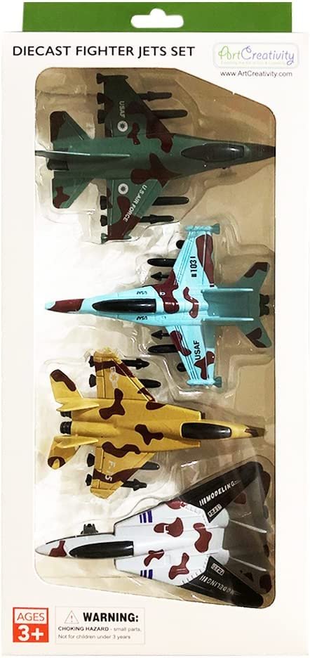 Diecast Fighter Jets, Pullback Mechanism, Set of 4, Diecast Metal Jet Plane Fighter Toys for Boys, Air Force Military Cake Decorations, Pull Back Airplane Party Favor, 4 Colors