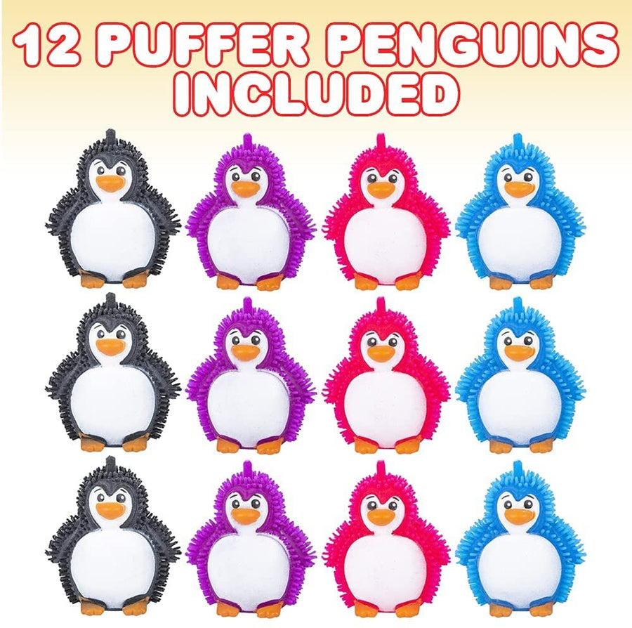 Puffer Penguins, Set of 12, Fidget Toys for Kids with Soft Rubbery Spikes, Stress Relief Toys in Assorted Colors, Party Favors, Goodie Bag Fillers for Boys and Girls