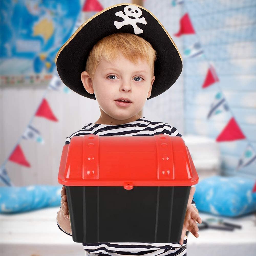 ArtCreativity Pirate Treasure Chest, 1 Black Chest with Red Cover, Plastic Treasure Chest, Functional Storage Chest for Toys, Perfect Prize Chest for Classroom, Great for Imaginative Play